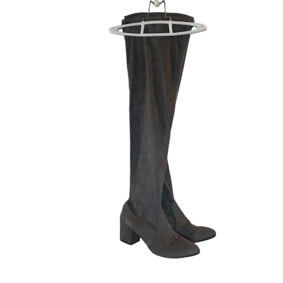 Gray faux suede over the knee boots block 2.5” heel size - Picture 11 of 16